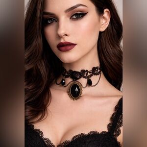 Midnight Rose Gothic Lace Choker – Vintage Black Cameo Statement Necklace NWT